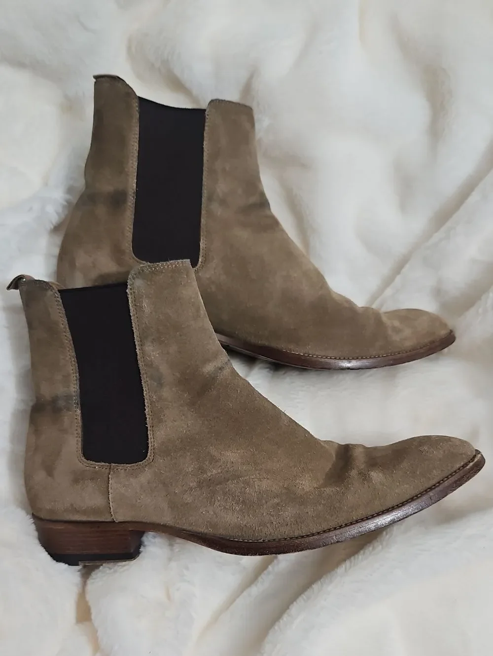 Saint Laurent Paris Wyatt Suede Chelsea Boots Men's 40.5 Tobacco Brown 443208